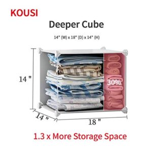 KOUSI Large Cube Storage - 14"x18" Depth Cube (20 Cubes) Organizer Shelves Clothes Dresser Closet Storage Organizer Cabinet Shelving Bookshelf Toy Organizer, White