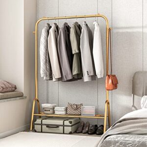 ymht garment rack metal gold clothing rack with shelves clothes rack with shoe shelves hat hooks bedroom cloakroom (gold)