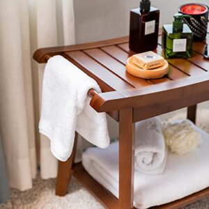 Forevich Shower Bamboo Bench Seat with Storage Shelf, Bath Shower Stool for Adults Inside Shower Seat Dark