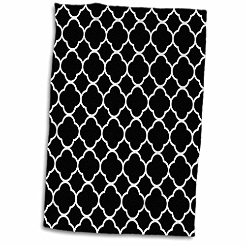 3D Rose Image of Black and White Quatrefoil Pattern Hand Towel, 15" x 22", Multicolor