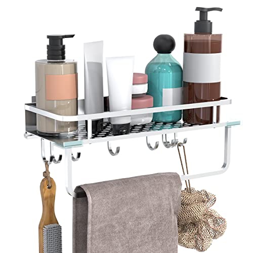 Shower Caddy Bathroom Shower Organizer No Drilling Install with 8 Hooks and Towel Rail Shower Shelf for Inside Shower,Detachable Wall Mounted Shower Shelves for Dorm Bathroom Toilet Kitchen Storage