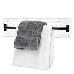 Ilyapa Rustic Towel Bar for Bathroom, 24x6 Inches - Wall Mounted Towel Rack with White Weathered Wood & Black Metal Bar, Farmhouse Decor