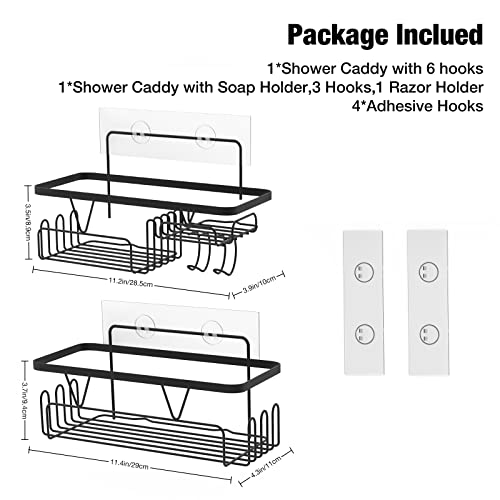 AKTETCN Shower Caddy Basket, Self Adhesive Shower Shelves, Wall Mounted Rustproof Bathroom Shower Organizer, No Drilling Stainless Steel Shower Rack for Bathroom, Toilet, Kitchen, 2 Pack, Black