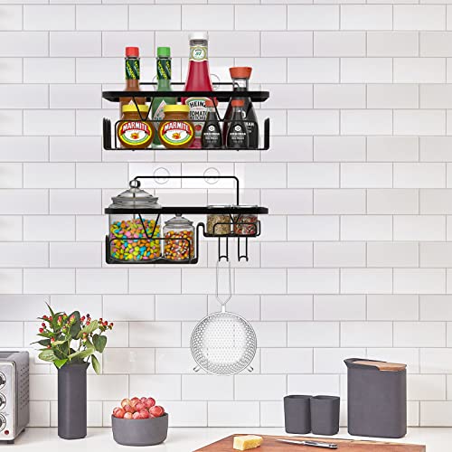 AKTETCN Shower Caddy Basket, Self Adhesive Shower Shelves, Wall Mounted Rustproof Bathroom Shower Organizer, No Drilling Stainless Steel Shower Rack for Bathroom, Toilet, Kitchen, 2 Pack, Black