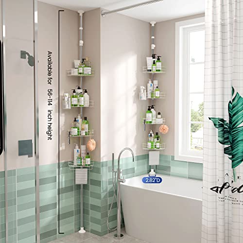 SEIRIONE Shower Caddy corner, Rustproof Shower Organizer, 4 Tier Shower Shelves, No Drilling Shower Rack, Adjustable Shower Storage and Large Shower Shelf for Inside Shower, 56 to 114 Inch