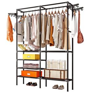tuoking garment rack, metal clothing racks for hanging clothes, heavy duty wire bedroom clothing rack, freestanding portable wardrobe closet rack with 4 hanging rods, 70" h*34l*17.5w, black