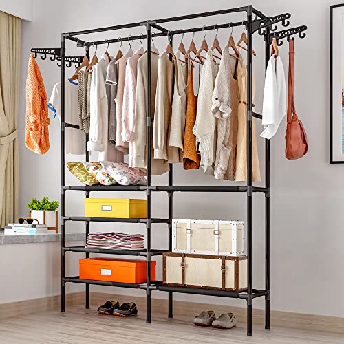 TUOKING Garment Rack, Metal Clothing Racks for Hanging Clothes, Heavy Duty Wire Bedroom Clothing Rack, Freestanding Portable Wardrobe Closet Rack with 4 Hanging Rods, 70" H*34L*17.5W, Black