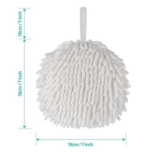 LIUVTILB Fuzzy Ball Towels,2 Pack Hanging Bathroom Hand Towels Super Fluffy Chenille Ball Towels, High Absorbent Hand Towels to Dry Your Hand Instantly (Gray + White)