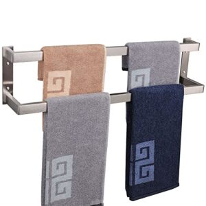 nearmoon bathroom towel bar, towel rod holder, square shelf rack hanging towel for bath, thicken sus304 stainless steel towel rack wall mounted-2-tier bathroom accessories (24 inch, brushed nickel)