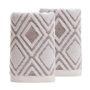 Pidada Hand Towels Set of 2 Diamond Pattern 100% Cotton Absorbent Soft Decorative Towel for Bathroom 13.4 x 29.5 Inch (Beige Brown)