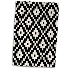 3drose 15x22 hand towel, aztec block pattern in black and cream color