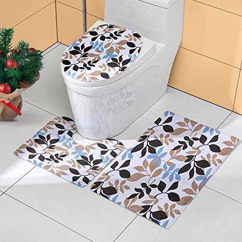 ESSORT Bathroom Rugs Set of 3 Ultra Soft Bath Mat Set Non Slip and Absorbent Shower Rugs for Bathroom, 3 Piece Mat, Perfect Plush Carpet for Tub, Shower, Bath Room, Machine Washable (Leaves)