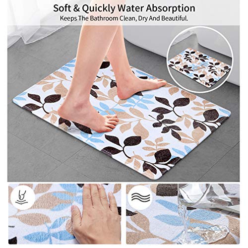 ESSORT Bathroom Rugs Set of 3 Ultra Soft Bath Mat Set Non Slip and Absorbent Shower Rugs for Bathroom, 3 Piece Mat, Perfect Plush Carpet for Tub, Shower, Bath Room, Machine Washable (Leaves)