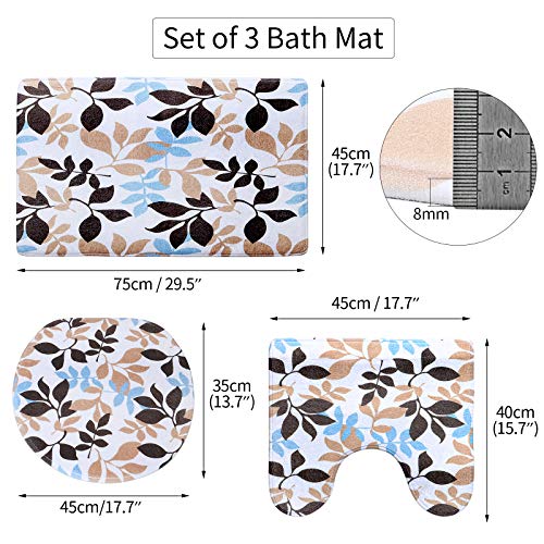 ESSORT Bathroom Rugs Set of 3 Ultra Soft Bath Mat Set Non Slip and Absorbent Shower Rugs for Bathroom, 3 Piece Mat, Perfect Plush Carpet for Tub, Shower, Bath Room, Machine Washable (Leaves)