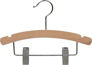 the great american hanger company wooden kids combo hanger w/adjustable cushion clips, box of 25 12 inch wood top hangers w/natural finish & chrome swivel hook for childrens clothes