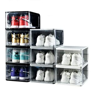 woqlibe shoe storage boxes, 9 pack upgraded, clear plastic stackable shoe boxes with lids, fit max up to us size 12, for sneaker display/closet(13.8” l x 10.8” w x 7.5” h)