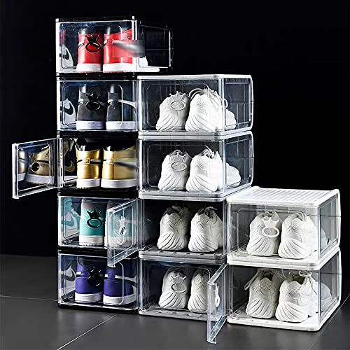 WOQLIBE Shoe Storage Boxes, 9 Pack Upgraded, Clear Plastic Stackable Shoe Boxes with Lids, Fit Max Up to US Size 12, for Sneaker Display/Closet(13.8” L x 10.8” W x 7.5” H)