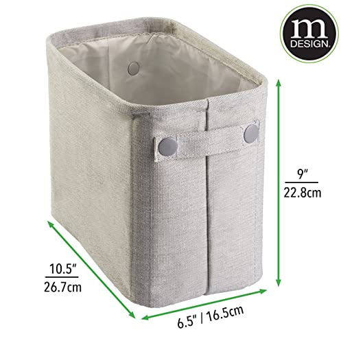 mDesign Narrow Fabric Storage Bin Basket with Handles for Bathroom Closet, Vanity, Cabinet, Cubby, Countertop, Tall Slim Baskets for Towels, Toilet Tissue, Crane Collection - Light Gray