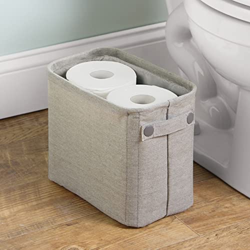 mDesign Narrow Fabric Storage Bin Basket with Handles for Bathroom Closet, Vanity, Cabinet, Cubby, Countertop, Tall Slim Baskets for Towels, Toilet Tissue, Crane Collection - Light Gray