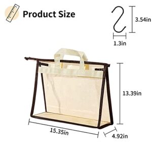 Handbag Storage Organizer 2 Pack, Clear Purse Storage Organizer for Closet, Clear Dust Bags for Handbags, Purse Cover Hanging Closet Organizer with Zipper, Handles and Purse Hook- L, Cream