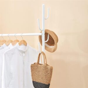 LUKEO 2-in-1 Clothes Coat Rack Rolling Garment Rack with Bottom Shelves-White Versatile Rack Durable Structure