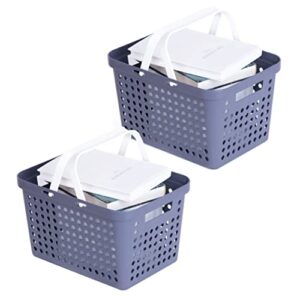 wemega 2 pack portable shower caddy tote plastic storage basket with handles,box organizer bin for bathroom,college dorm,kitchen,bedroom,black