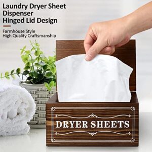 Minelife Dryer Sheet Holder with Lid Wood Dryer Sheet Holder Farmhouse Rustic Dryer Sheet Dispenser, Farmhouse Laundry Room Decor Dryer Sheet Container Storage Box for Laundry Room