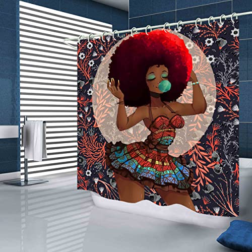 4 Pcs Durable Fabric African American Bathroom Shower Curtain Set,Bathroom Sets with Black Girl Shower Curtain and Rugs，with Toilet Lid Cover and Bath Mat