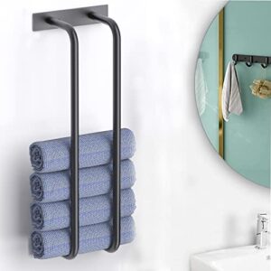wuiviut adhesive towel racks for bathroom wall mounted, rolled bath towel holder storage-stainless steel, black towel shelf for bath towels, hand towels