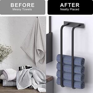 WUIVIUT Adhesive Towel Racks for Bathroom Wall Mounted, Rolled Bath Towel Holder Storage-Stainless Steel, Black Towel Shelf for Bath Towels, Hand Towels