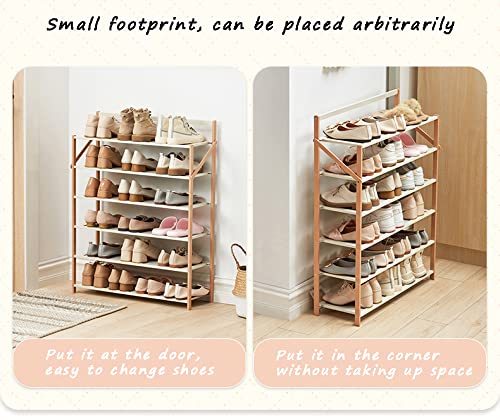 WYQQ Collapsible Shoe Hanger for Home Dormitory Mudroom Standing Bamboo Shoe Storage Rack No Installation(Size:70x23.8x75cm,Color:Pink)
