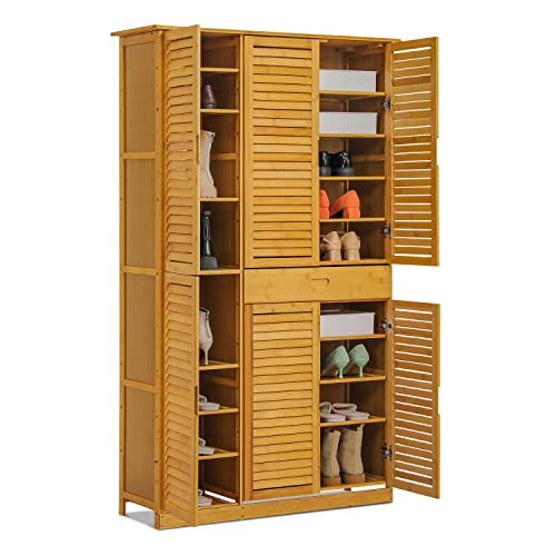 MoNiBloom Large Shoe Storage Cabinet Storage Organizer with Shutter Doors & 1 Drawer for More Than 40 Pairs Living Room Entryway Hallway Bedroom Living Room, Natural