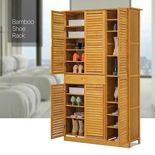 MoNiBloom Large Shoe Storage Cabinet Storage Organizer with Shutter Doors & 1 Drawer for More Than 40 Pairs Living Room Entryway Hallway Bedroom Living Room, Natural