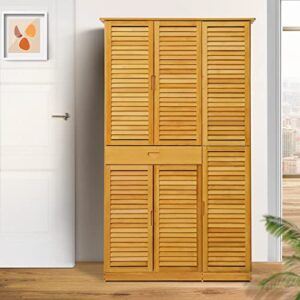 MoNiBloom Large Shoe Storage Cabinet Storage Organizer with Shutter Doors & 1 Drawer for More Than 40 Pairs Living Room Entryway Hallway Bedroom Living Room, Natural