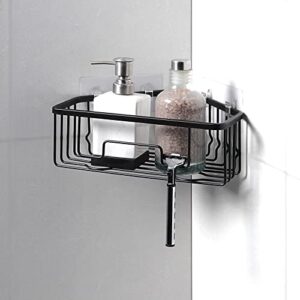 sunnypoint rustproof aluminum wall mount shower caddy basket shelf; adhesive hook pad included (triangle, blk)