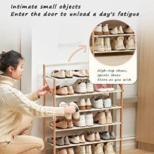 WYQQ Collapsible Shoe Hanger for Home Dormitory Mudroom Standing Bamboo Shoe Storage Rack Durable(Size:50x23.8x60cm,Color:Pink)