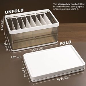 ULENDIS 3 Pack Stackable Plastic Storage Bins with lid, Wardrobe Clothes Organizer 7/9 Grids Storage Pull Out Drawer, Foldable Closet Organizers Storage Box for Clothes, Pants, Toys