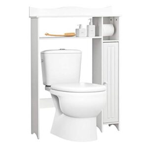 tangkula over the toilet storage cabinet, bathroom space saver w/adjustable shelves & paper holder, freestanding home organizer toilet rack stand w/side door & anti-topping design, white