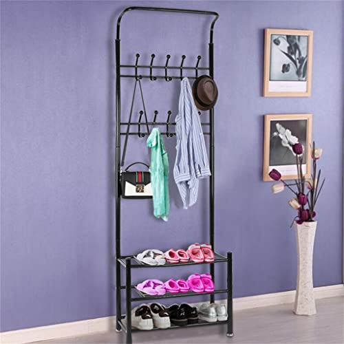 MFCHY Black Shoe Rack Standing Hanging Clothes Home Bedroom Hanger Metal Shoe and Hat Rack Storage Rack