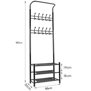 MFCHY Black Shoe Rack Standing Hanging Clothes Home Bedroom Hanger Metal Shoe and Hat Rack Storage Rack