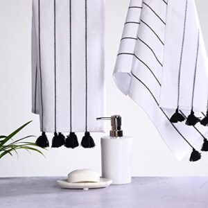 folkulture hand towels for bathroom, set of 2 boho hand towel for bathroom, 100% cotton hanging and decorative towels for bathroom with tassels, 16" x 30" inches (hamilton black and white)