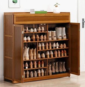 gdrasuya10 bamboo entryway shoe storage cabinet with 2 folding doors, 7 tier shoe rack organizers shoe cabinet for shoes boots slippers sneakers large capacity for home (46" l)