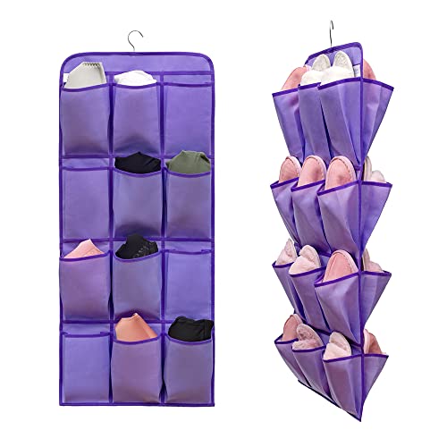 ANIZER Dual Sided Hanging Shoe Organizer for Closet with 24 Large Pockets Hanging Shoe Rack Holder with Rotating Hanger (PURPLE)