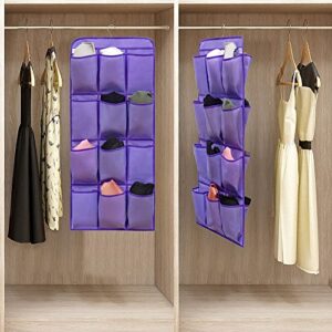 ANIZER Dual Sided Hanging Shoe Organizer for Closet with 24 Large Pockets Hanging Shoe Rack Holder with Rotating Hanger (PURPLE)