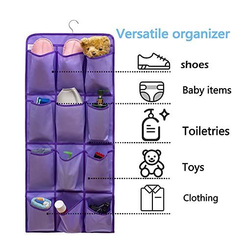 ANIZER Dual Sided Hanging Shoe Organizer for Closet with 24 Large Pockets Hanging Shoe Rack Holder with Rotating Hanger (PURPLE)