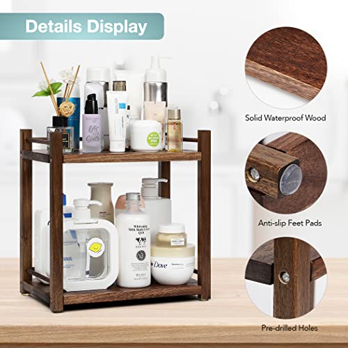 Tokokimo 2 Tier Bathroom Organizer Countertop, Acacia Wood Counter Organizer Shelf for Perfume, Kitchen Spice Rack, Counter Trays Vanity Organizer, Bathroom Counter Organizer, Bathroom Storage Shelf