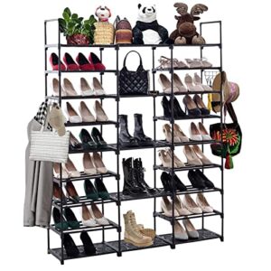 cliffbuck 9 tiers shoe rack organizer for closet large shoe rack storge for 50-55 pairs shoe and boots stackable black metal free standing shoe racks with side hooks for garage，bedroom