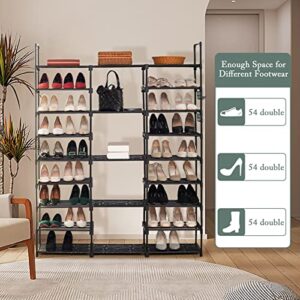 CLIFFBUCK 9 Tiers Shoe Rack Organizer for Closet Large Shoe Rack Storge for 50-55 Pairs Shoe and Boots Stackable Black Metal Free Standing Shoe Racks with Side Hooks for Garage，Bedroom