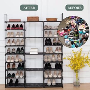 CLIFFBUCK 9 Tiers Shoe Rack Organizer for Closet Large Shoe Rack Storge for 50-55 Pairs Shoe and Boots Stackable Black Metal Free Standing Shoe Racks with Side Hooks for Garage，Bedroom