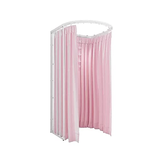 Clothing Store Fitting Room Curtain Whtie Frame, Portable Temporary Mobile Privacy Protection Dressing Room, Foldable Mall Simple Changing Room and Display Rack, 200x95x95cm (Pink)